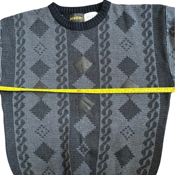 Vintage Nordic Sweater Geometric Knit 80s 90s Black Gray XL - Picture 10 of 12